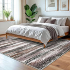 Modern Abstract 5x7 Machine Washable Area Rug Non-Slip Soft Bedroom Living Romm Rug Dark Light Brown White Ultra Thin Print Faux Wool Floor Carpet Throw Rugs for Dining Room Indoor Office