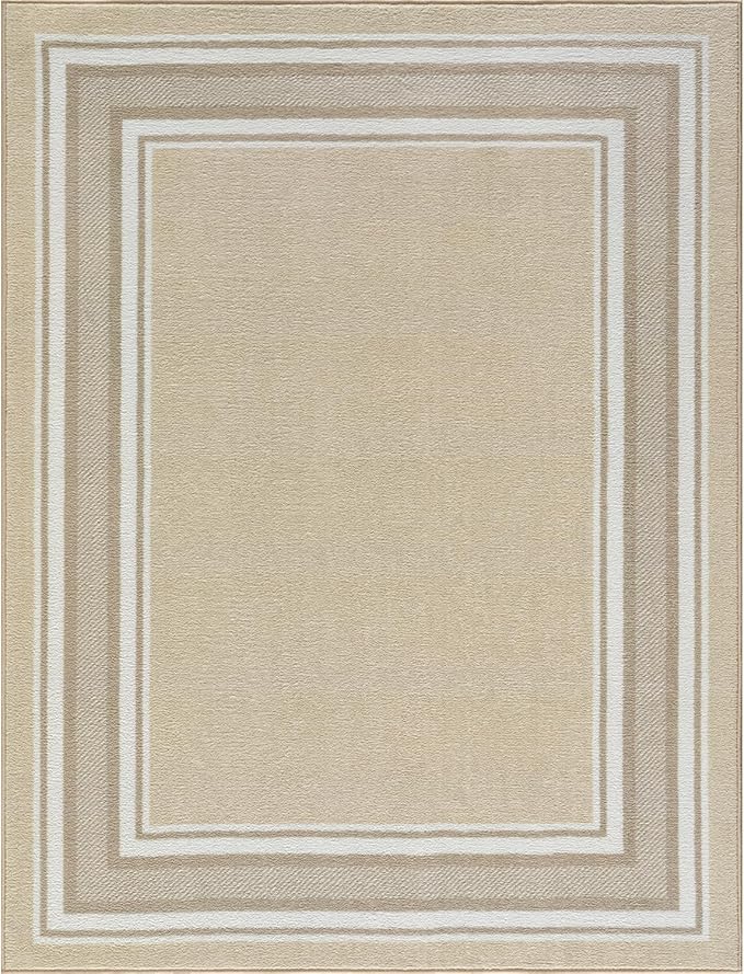 Beverly Rug Non Slip Area Rugs 8x10 Modern Bordered Non Skid Rubber Backing Soft Area Rug for Living Dining Room Easy to Clean Non Shedding Kitchen Bedroom Indoor Carpet 8 x 10 Beige