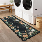 Lahome Floral Kitchen Runner, 2x5 Soft Washable Runner Rug Non Slip, Ultra-Thin Hallway Rug Stain Resistant Boho Carpet for ‎Laundry Bathroom Bedroom, Black/Grey