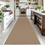 IOHOUZE Washable Exrea Long Hallway Runner Rug 3x14 Non Slip Rubber Backed Kitchen Runner Entryway Runner Indoor, Woven Rugs Floor Carpet for Kitchen Hall Entryway Stair, Orange/Tan/Brown