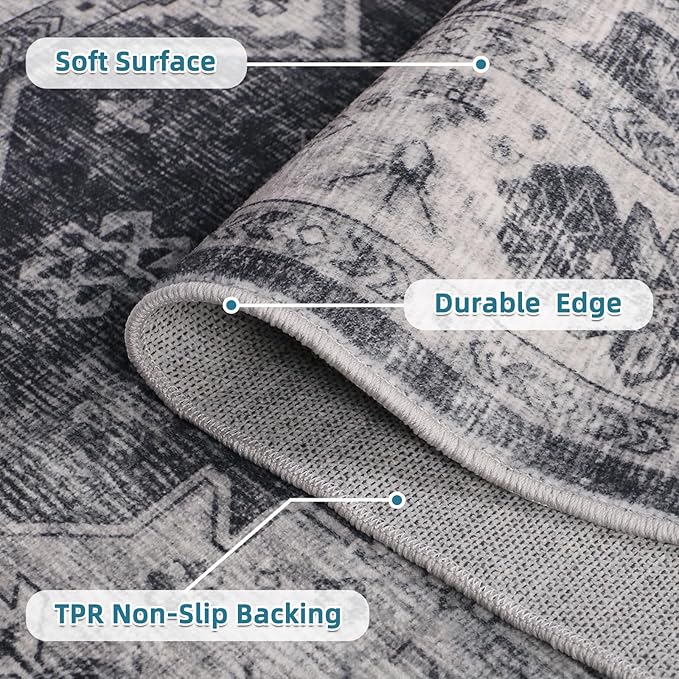 Dripex Washable Runner Rug 2x6 Non-Skid Kitchen Runner Vintage Kitchen Rug for Hallway Soft Low-Pile Carpet, Stain Resistant Kitchen Mat for Laundry Living Room Bathroom