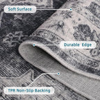 Dripex Hallway Runner Rug 2x10, Washable Rug Kitchen Rug Non Slip with Rubber Backing Soft Thin Vintage Carpet Runner for Entryway Bedroom Bathroom Laundry Room Living Room Decor, Charcoal/Black