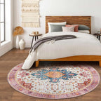 Moynesa Ultra-Thin Washable Round Rug - 6ft Pink Large Living Room Circle Area Rugs, Vintage Dining Room Mat Stain Resistant Nursery Carpet for Bedroom Mudroom Kitchen Apartment Home Office