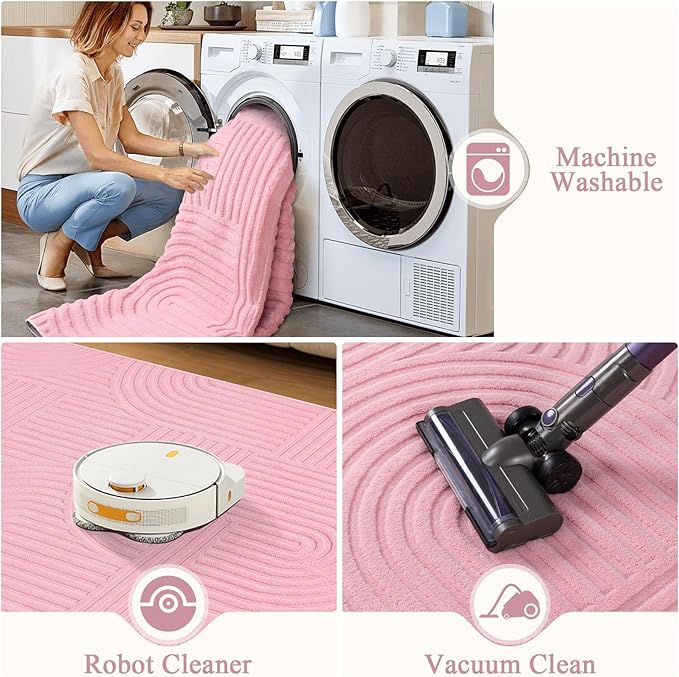 Pauwer 4x6 Washable Area Rugs for Living Room Modern Pink Solid Color Soft Fluffy Rugs for Bedroom Non Slip Boho Accent Indoor Mat Floor Carpet Cover for Kids Room Dining Room Kitchen Office, Pink