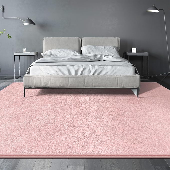 Large Area Rugs for Living Room Bedroom, 7x10 Feet Pink Rug, Minimalist Modern Shag Rug, Soft Thick Comfy Memory Foam Indoor Carpet, Non-Slip Washable Rug for Boys Girls Dorm Nursery Room Home Decor