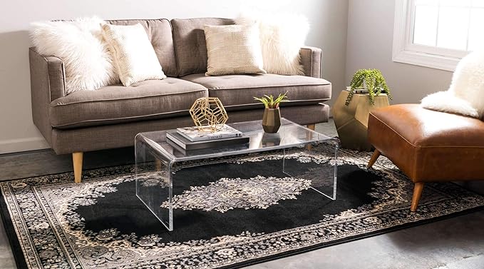 Unique Loom Reza Collection Traditional Persian Style Area Rug, Rectangular 5' 0" x 8' 0", Black/Beige