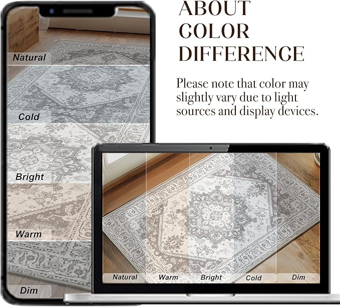 XWZO Entryway Area Rug 2x3ft — Soft Vintage Low Pile Non-Slip Backing Door Floor Mat for Bedroom Bathroom Kitchen Laundry, Spill Resistant Washable Small Indoor Carpet for Doorway & Entrance, Grey