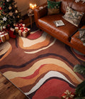 YIHOUSE Burnt Orange Rug 3x5 Washable,Farmhouse Brown Retro Carpets,Geometric Abstract Wavy Rug for Bedroom,Unique Colorful Rugs for Living Room,Dining Room,Bedside Rugs