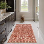 Wonnitar Moroccan Washable Area Rug, 3x5 Non-Slip Rugs for Living Room, Geometric Tribal Kitchen Entry Throw Mat, Soft Low Pile Non-Shedding Carpet for Bedroom Apartment Dorm (Brown,3'x5')
