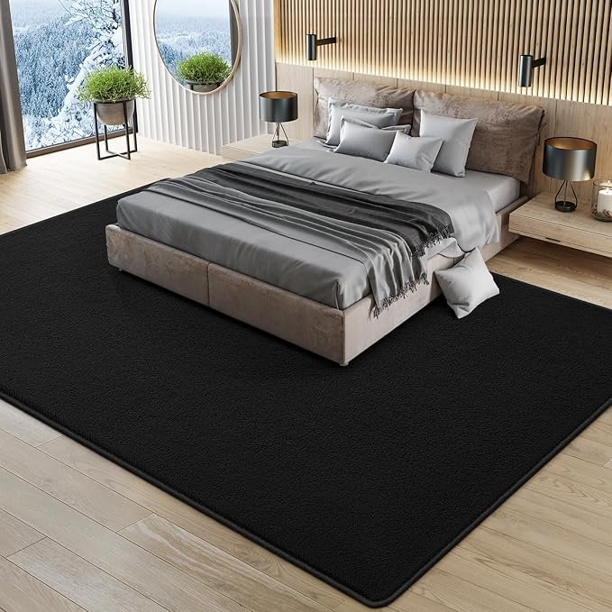 Large Modern Area Rugs for Living Room Bedroom, 7x10 Feet Black Ultra Soft Solid Thickened Memory Foam Indoor Minimalist Carpets, Non-Slip Comfy Rugs for Boys Girls Nursery Kids Room Home Décor