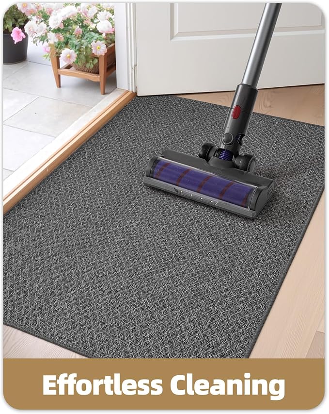Color&Geometry Ultra Thin Indoor Door Mat Non Slip Rubber Backed Dirt Trapper 24"x36"(Rolled-up NO Creases), Rugs for Entryway, Front Door Mat Indoor Washable Low-Profile Entry Mat, Grey