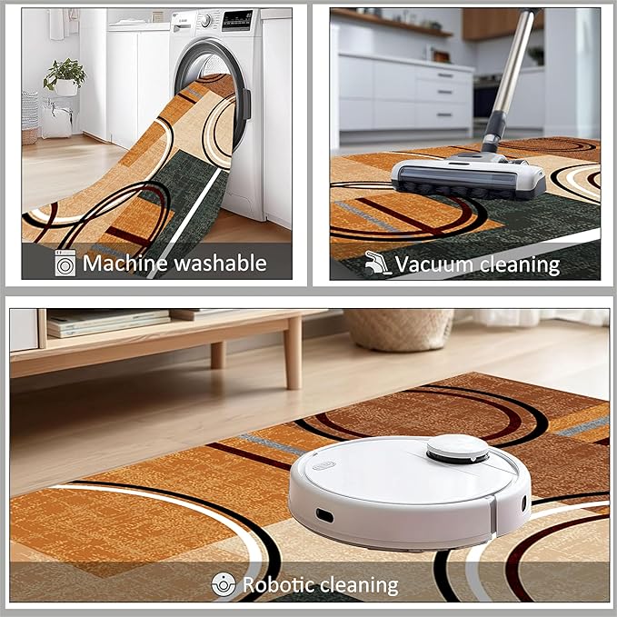 Modern Wavy Circles Area Rug 3x4ft, Geometric Design Low Pile Carpet, Soft & Non-Slip Washable Mat for Living Room, Bedroom, Dining Room