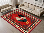 Vintage Rooster Area Rug,3x5ft,Beautiful Floral Border Country Style Rooster Rug，Colorful Retro Home Decoration Rugs，Washable Carpet for Living Room Bedroom Kitchen Farmhouse Office
