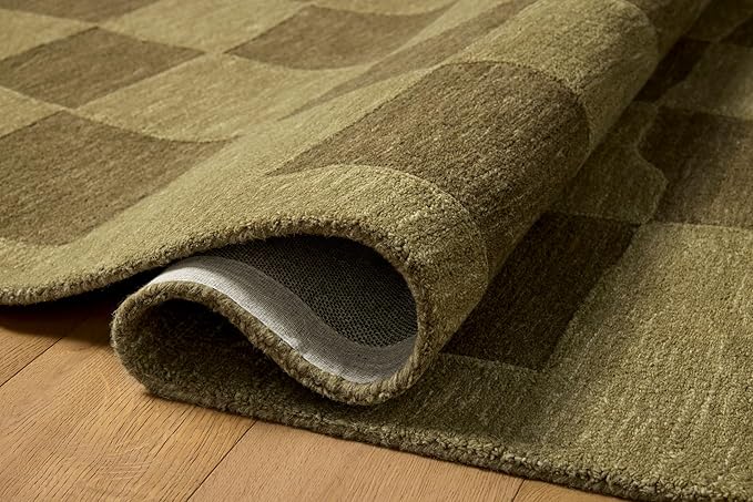 Loloi Leanne Ford Craven Collection CVN-03 Green/Olive 5'-0" x 7'-6" Area Rug Checkered, Patterned, Neutral, Living Room, Bedroom, Dining Room