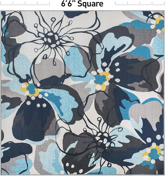 Rugshop Modern Large Floral Non-Slip (Non-Skid) Square for Living Room, Kitchen,Bedroom Area Rug 6'6" x 6'6" Gray