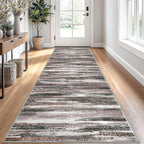 Modern Abstract Runner Rug 2.6x10, Dark Light Brown White Washable Long Kitchen Runner Non-Slip Soft Hallway Rug Runner Thin Print Faux Wool Carpet for Entryway Bedroom Laundry Room Indoor