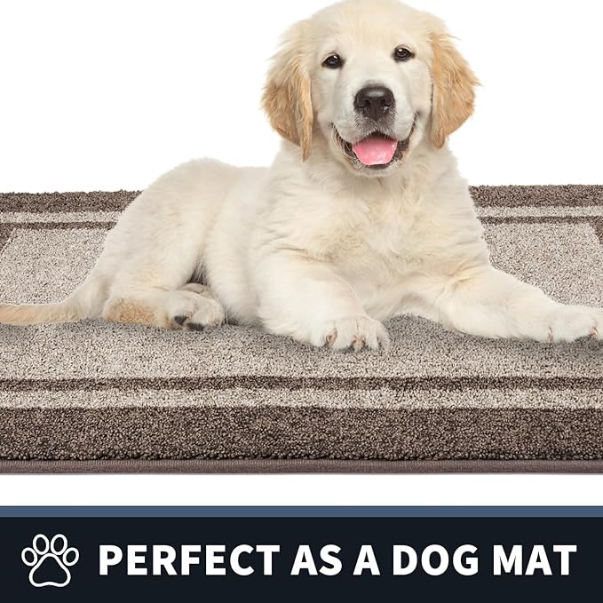 PURRUGS Dirt Trapping Door Mat 32" x 48", Non-Slip/Skid Machine Washable Entryway Rug, Shoes Scraper, Area Rug, Super Absorbent Welcome Mat for Muddy Wet Shoes and Paws, Beige & Grayish Brown