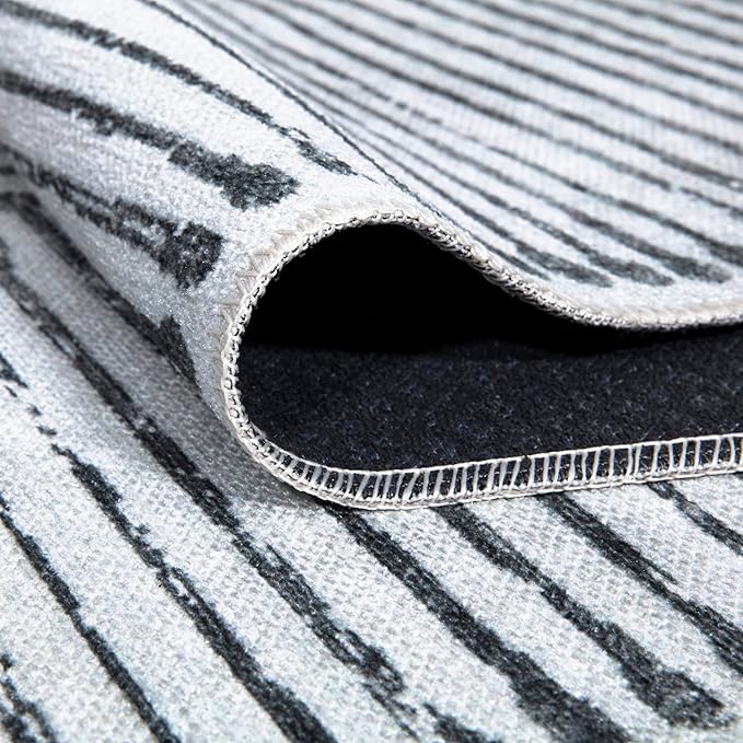 Bloom Rugs Washable Non-Slip 2x3 Rug - Ivory/Black Striped Area Rug for Living Room, Bedroom, Dining Room, and Kitchen - Exact Size: 2' x 3'