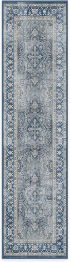 RUGGABLE Washable Vintage Runner Rug – Kamran Admiral Blue 2.5x10, Stain-Resistant, Non-Slip Hallway Runner – Machine Washable Rug for Hallway, Entryway, Living Room & Kitchen–with Standard Pad