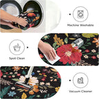 Rug Runners 2x6, Floral Washable Kitchen Rugs for Hallways Area Rugs, Non Slip Long Rug Low Pile Entrance Doormat, Flower Carpet for Kitchen, Entryway Indoor, Bedroom, Bathroom, Laundry, Black