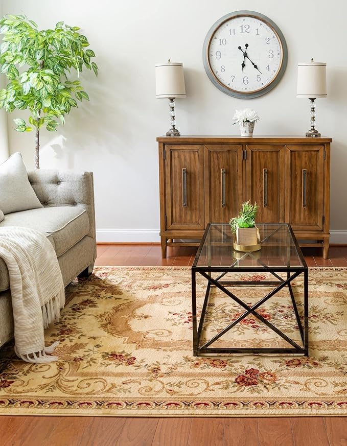 Rugs.com Chateau Collection Rug – 6' x 9' Cream Medium Rug Perfect for Bedrooms, Dining Rooms, Living Rooms