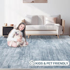 Area Rugs 6x9 Living Room: Washable Rug Modern Abstract Large Rugs Soft Non Slip Neutral Rug Stain Resistant Indoor Carpet for Bedroom Kitchen Dining Room Table Nursery Home Office Rugs(Blue,6'x9')