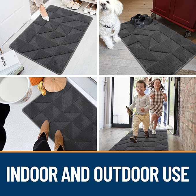 OLANLY Door Mats Indoor, Non-Slip, Absorbent, Dirt Resist, Entrance Washable Mat, Low-Profile Inside Entry Doormat for Entryway (48x32 inches, Dark Grey)