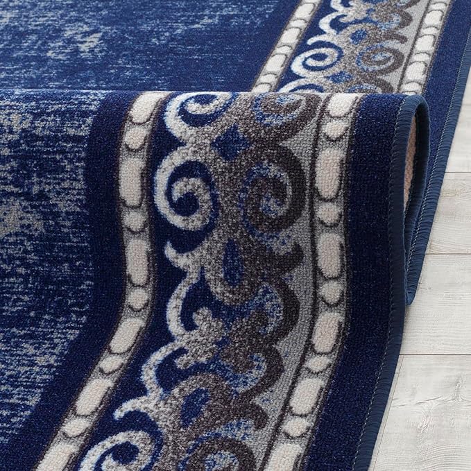 Antep Rugs Alfombras Bordered Modern 8x10 Non-Slip (Non-Skid) Low Pile Rubber Backing Indoor Area Rug (Navy, 7'10" x 10')