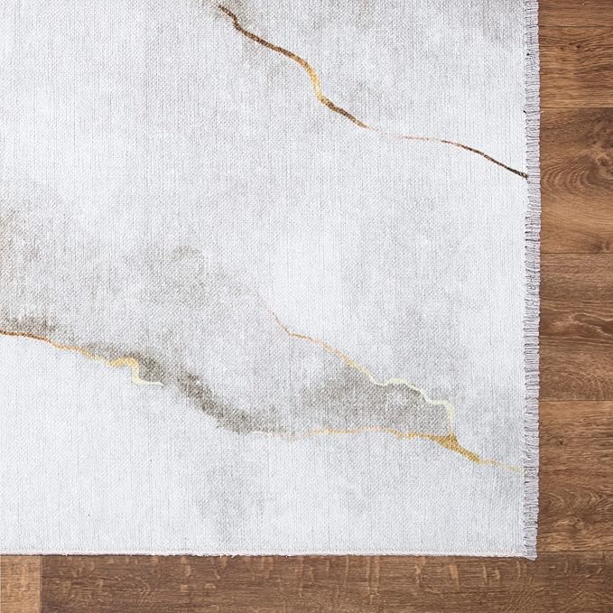 Bloom Rugs Caria Washable Non-Slip 6x9 Rug - Ivory/Gold Modern Abstract Area Rug for Living Room, Bedroom, Dining Room, and Kitchen - Exact Size: 6' x 9'