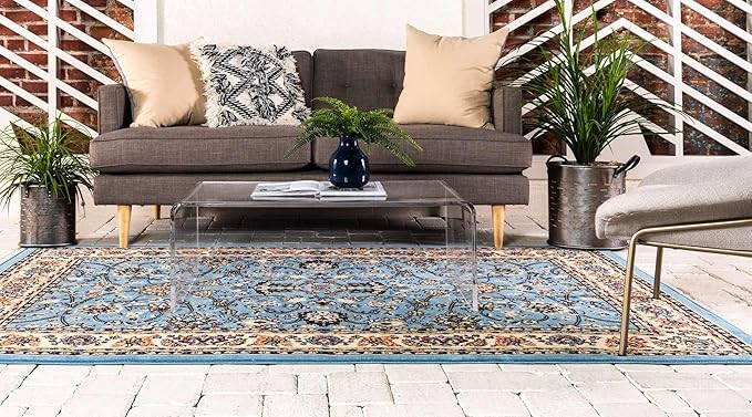 Unique Loom Sialk Hill Collection Area Rug - Washington (7' x 10' Rectangle Light Blue/Navy Blue)
