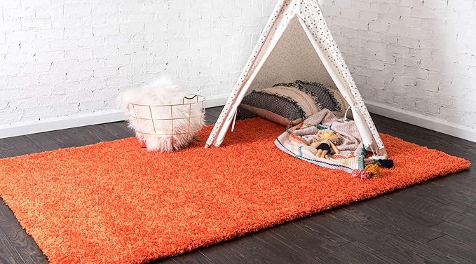 Unique Loom Solid Shag Collection Area Rug (9' x 12' Rectangle, Tiger Orange)