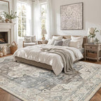 LUMI Washable 5x8 Area Rug for Living Room, Ultra Soft Vintage Rug with TPE Non Slip Backing, Stain Resistant, Low Profile Carpet High Traffic for Bedroom, Dining Room