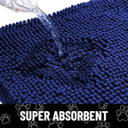 Smiry Dog Door Mat for Muddy Paws, Absorbent Dirt Trapper Non Slip Quick Dry Washable Chenille Mat for Mud Dogs, Entry Rug for Indoor and Outdoor (40x32 Inches, Navy Blue and White)