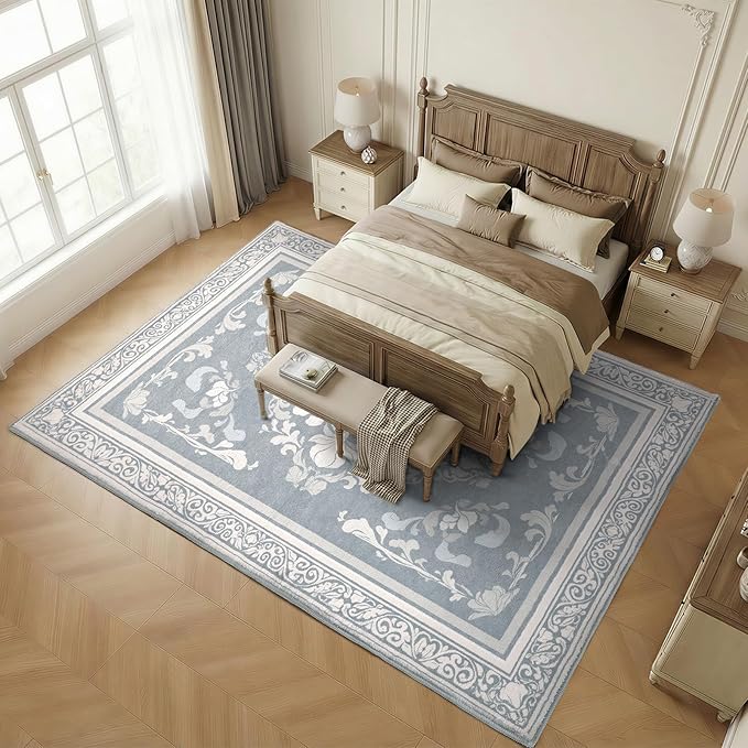 SOULFUL Medium Pile 4x6 Rugs for Living Room - Soft Foot Feel Area Rug - Greige Boho Floral - Washable Non-Slip - Perfect for Bedroom Kids Room Under Dining Table Office