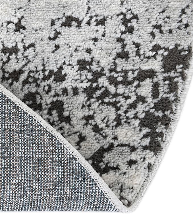 Rugs.com Leipzig Collection Rug – 5 Ft Round Gray Low-Pile Rug Perfect for Kitchens, Dining Rooms