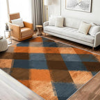 Checkered Geometric Rug, Washable 4x5 Rug for Living Room, Modern Abstract Patterned Indoor Carpet, Checkered Geometric Decor for Home, Bedroom, Soft Non Slip Thin Design FER45