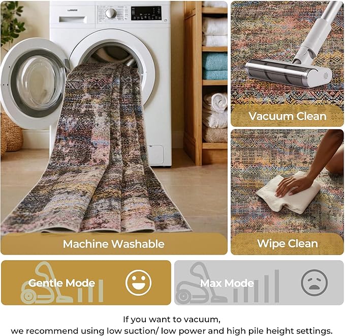 Kokia Abstract Area Rugs Washable Indoor 6x9 Rug Boho Distressed Retro Low Pile Non-Slip Non-Shedding Black Gray Carpet Bedroom Living Room Dining Room, Oslo Fireworks