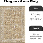 HUGEAR 6x9 Machine Washable Rugs Brown Beige Hallway Large Area Rug Indoor Accent Rug Floral Low Pile Carpet Soft Throw Aesthetic Rug Bedroom Living Room Office Dining Room Kitchen Laundry Room