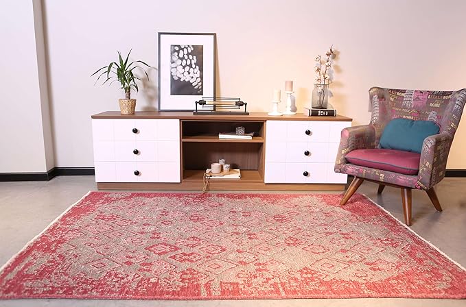 Alfa Rich 4x6 Pink Gray Reversible Washable Area Rugs for Living Room Bedroom Kitchen Decor Rug