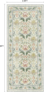 Bavni 2'6''x6 Runner Rug,Microfiber Washable Non-Slip Vintage Floral Rugs,Low Pile Lightweight Carpet for Bedroom,Hallway,Entryway,Kitchen,Bathroom, Beige&Green