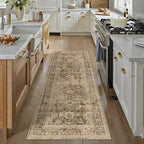 2x5 Washable Runner Rug for Kitchen Hallway Brown Vintage Non-Slip Low Pile Distressed Rustic Carpet Lightweight Vacuumable Soft Throw Rug for Indoor Entryway Bedroom