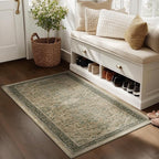 Moody 3x4 Rugs for Entryway Indoor, Distressed Medallion Door Mat Indoor Entrance, Washable Non Slip Low Pile Thin Small Carpet Rug for Kitchen/Bedroom/Bathroom/Laundry Room, Multi Brown/Olive