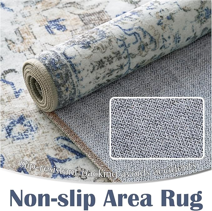 jinchan Kalen Runner Rug 2x6 Washable Area Rug Soft Vintage Hallway Indoor Floor Mat Thin Retro Distressed Carpet Blue Floral Country Non Slip Bathroom Kitchen Bedroom Living Room