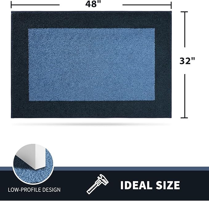 PURRUGS Dirt Trapping Door Mat 32" x 48", Non-Slip/Skid Machine Washable Entryway Rug, Shoes Scraper, Throw Rug, Super Absorbent Area Rug for Muddy Wet Shoes and Paws, Light Blue & Navy