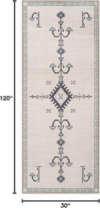 GLN Rugs Contemporary Collection - Machine Washable Area Rug, Contemporary Washable, Non Slip, Low Pile Chenille Rug, Living Room, Bedroom, Kitchen Rug (2'6" x 10' Cream/Anthracite)