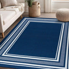 Beverly Rug Non Slip Area Rugs 8x10 Modern Bordered Non Skid Rubber Backing Soft Area Rug for Living Dining Room Easy to Clean Non Shedding Kitchen Bedroom Indoor Carpet 8 x 10 Navy
