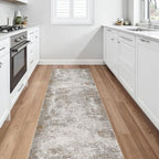 2.6'x8' Hallway Runner Washable Rug - Modern Abstract Rug Runners for Hallways Non-Slip Low Pile Thin Soft Machine Washable Carpet for Bedroom, Laundry, Kitchen, Indoor Entryway (2.6'x8' Brown Grey)
