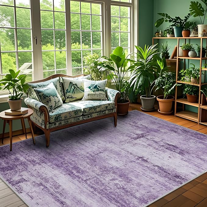 Abstract 5x7 Area Rug for Living Room Dining Room Office Bedroom Purple Grey