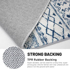 KUTA Moroccan Washable Hallway Runner Rug, 2x8 Non-Slip Vintage Blue White Boho Kitchen Rugs Ultra Soft Print Distressed Geometric Floor Carpet Runners for Bedroom Laundry Living Room