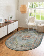 Unique Loom Isabella Collection Area Rug - Rossellini (7' 10" x 10' Oval, Blue/ Beige)